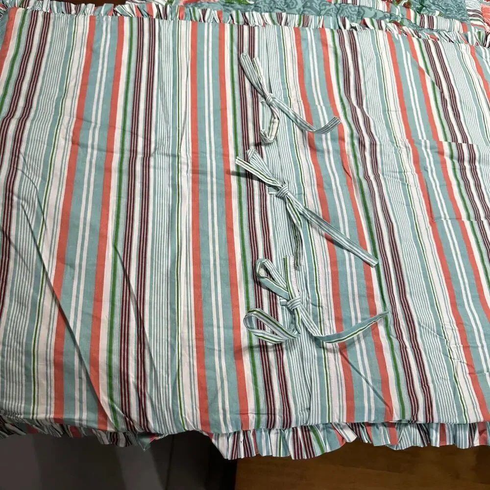 Soft Surroundings Quilted Floral Stripe Ruffle Cottagecore Farm Shams set 2 Boho